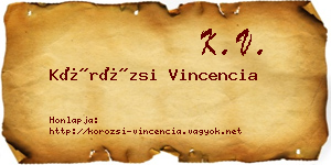 Körözsi Vincencia névjegykártya
